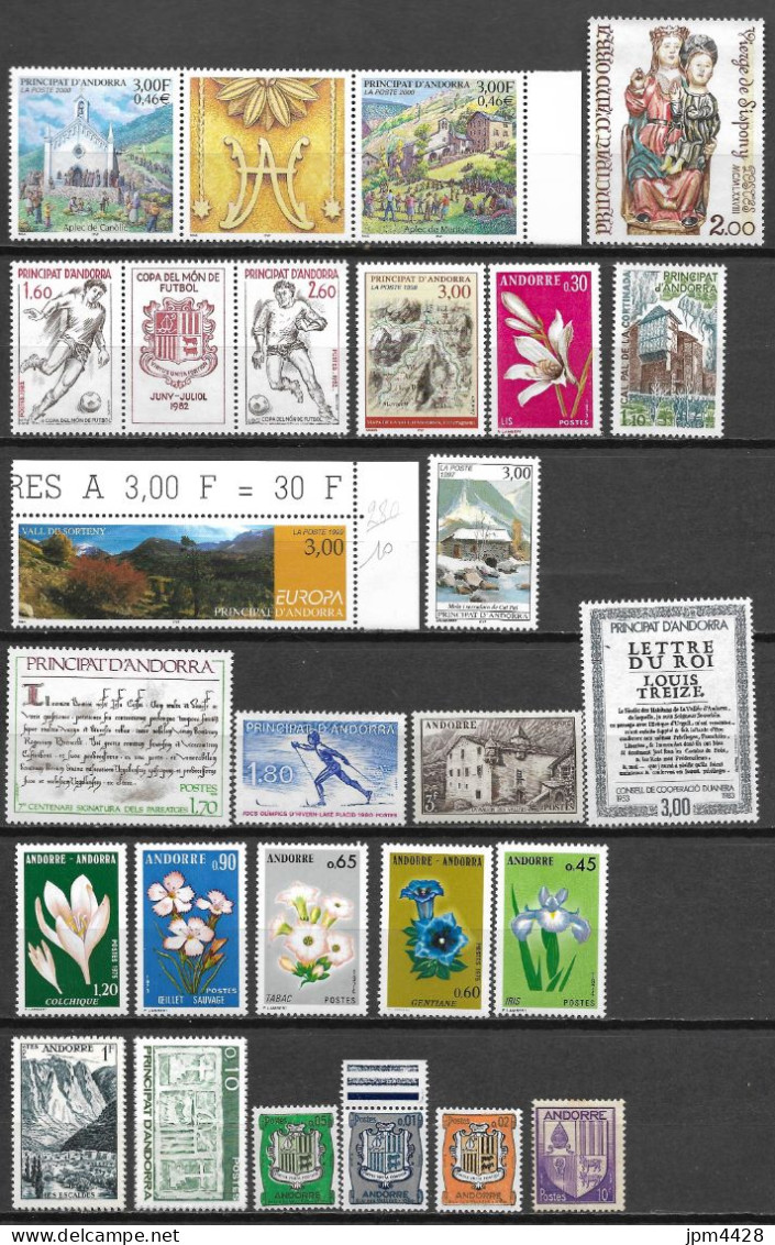 Andorre  Lot 25 Timbres Neufs** Et  29 Timbres Oblitérés + 1 Pli 1er Jour De 1964, Et 1 Aérogramme - Verzamelingen