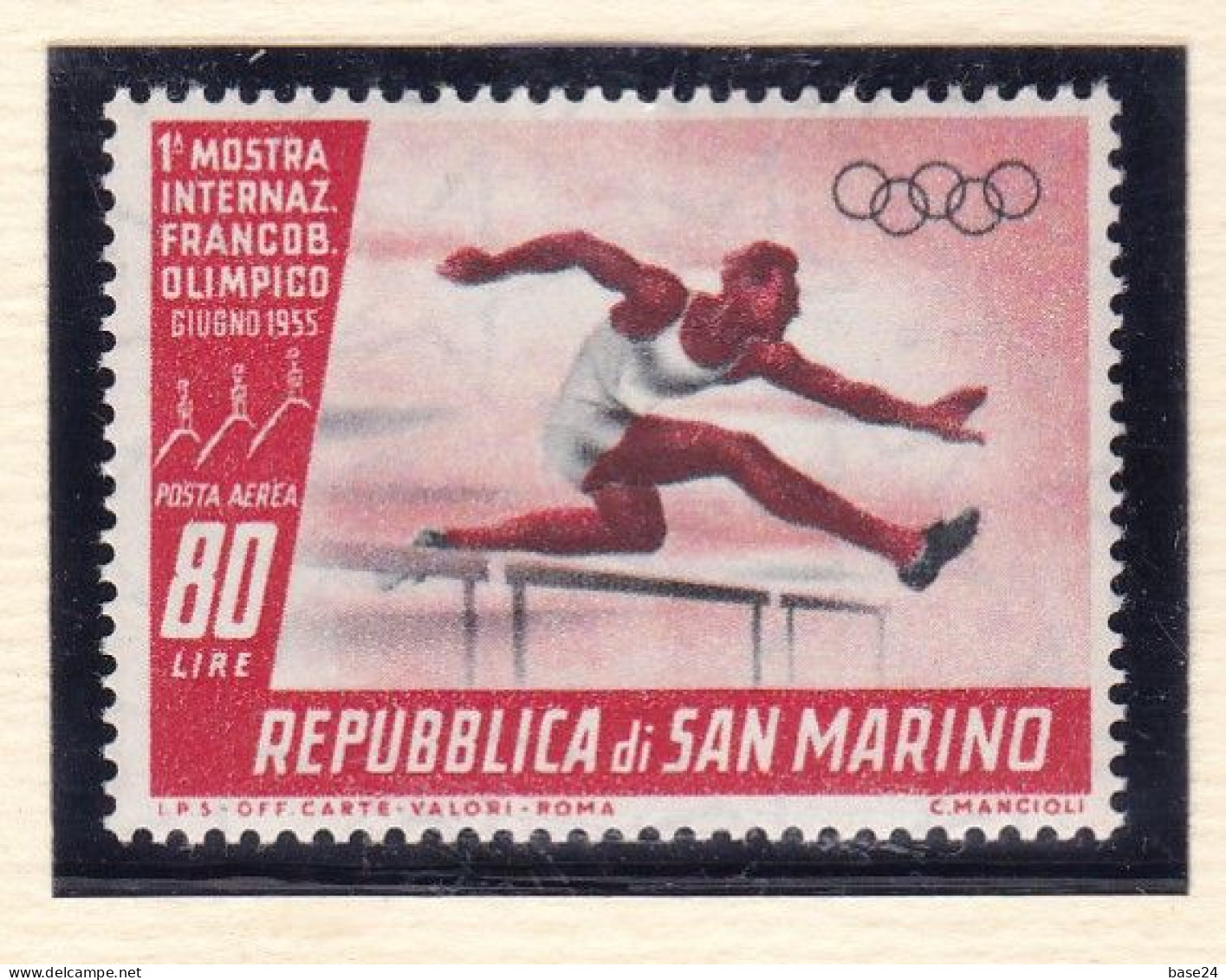 1955 San Marino Saint Marin OLIMPIADI MOSTRA FRANCOBOLLO OLIMPICO OLYMPICS Aerea 80 Lire MNH** Air Mail - Poste Aérienne