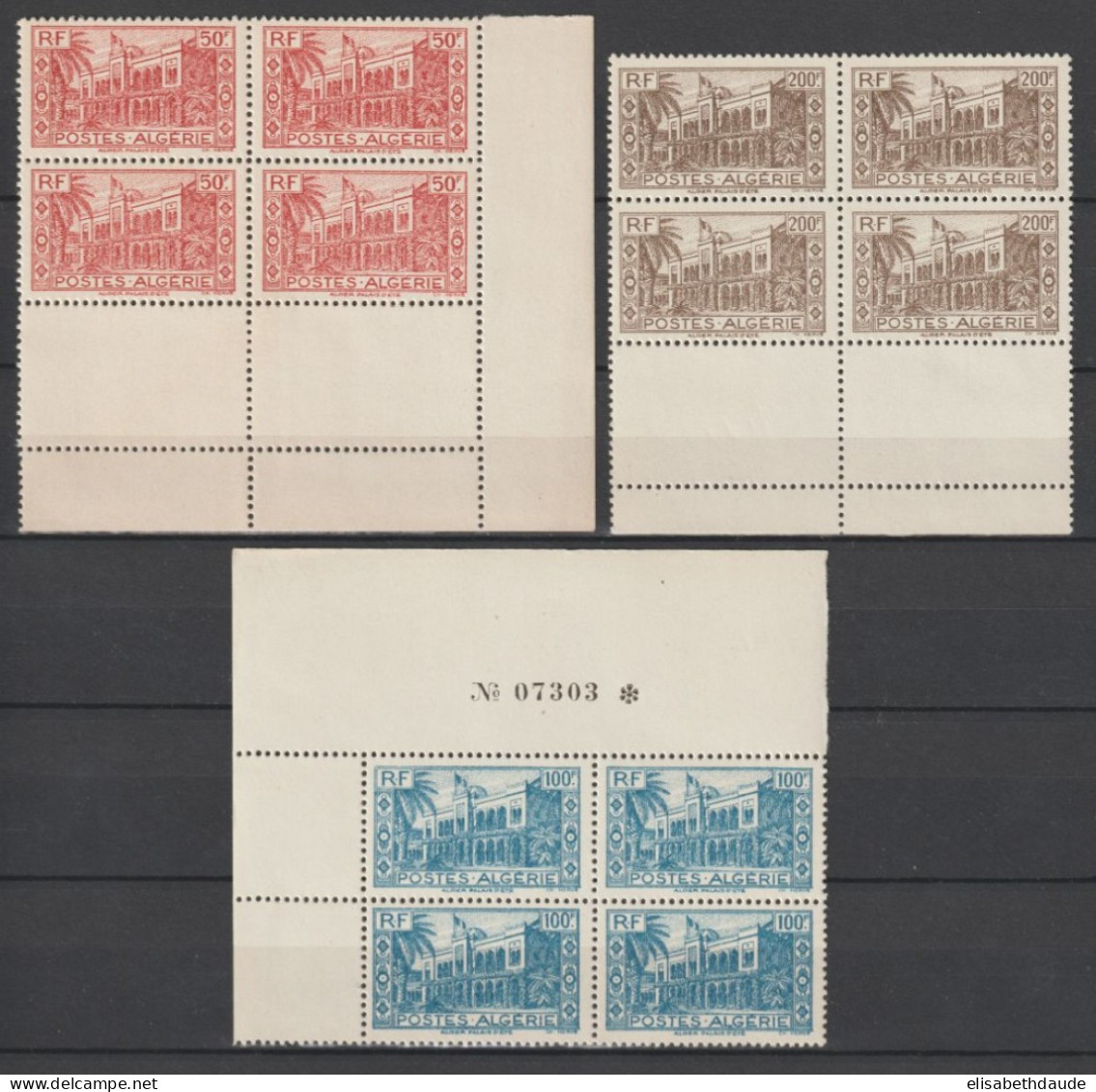 ALGERIE - 1944 - YT N° 202/204 BLOCS De 4 ! ** MNH - COTE = 58 EUR. - Unused Stamps