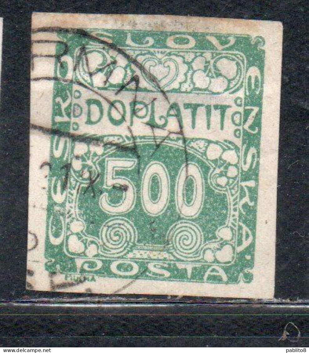 CZECH CECA CZECHOSLOVAKIA CESKA CECOSLOVACCHIA 1918 1920 POSTAGE DUE DOPLATIT 500h USED USATO OBLITERE' - Strafport