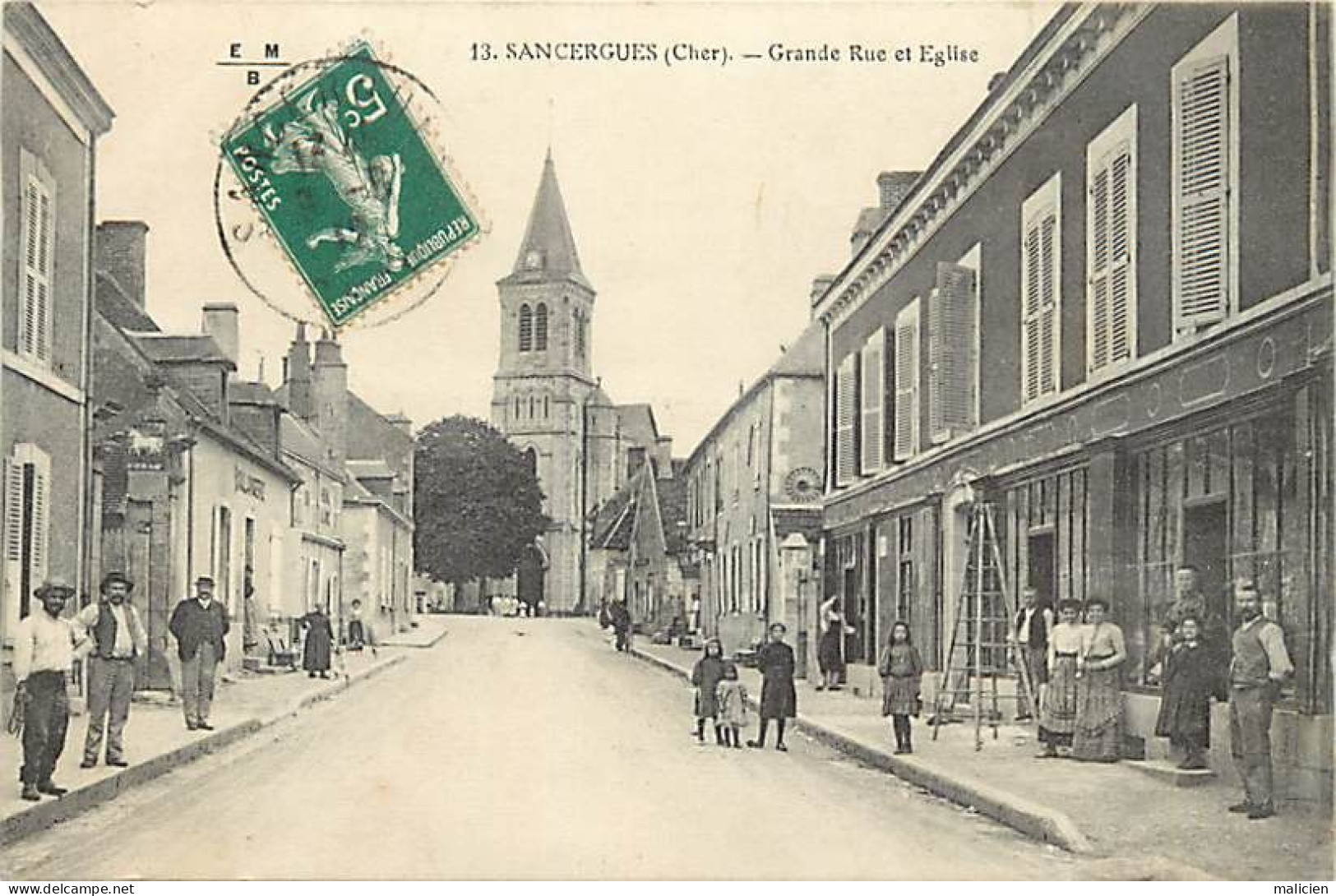 - Cher -ref-879- Sancergues - Grande Rue Et Eglise - Magasin - Types Du Pays - - Sancergues