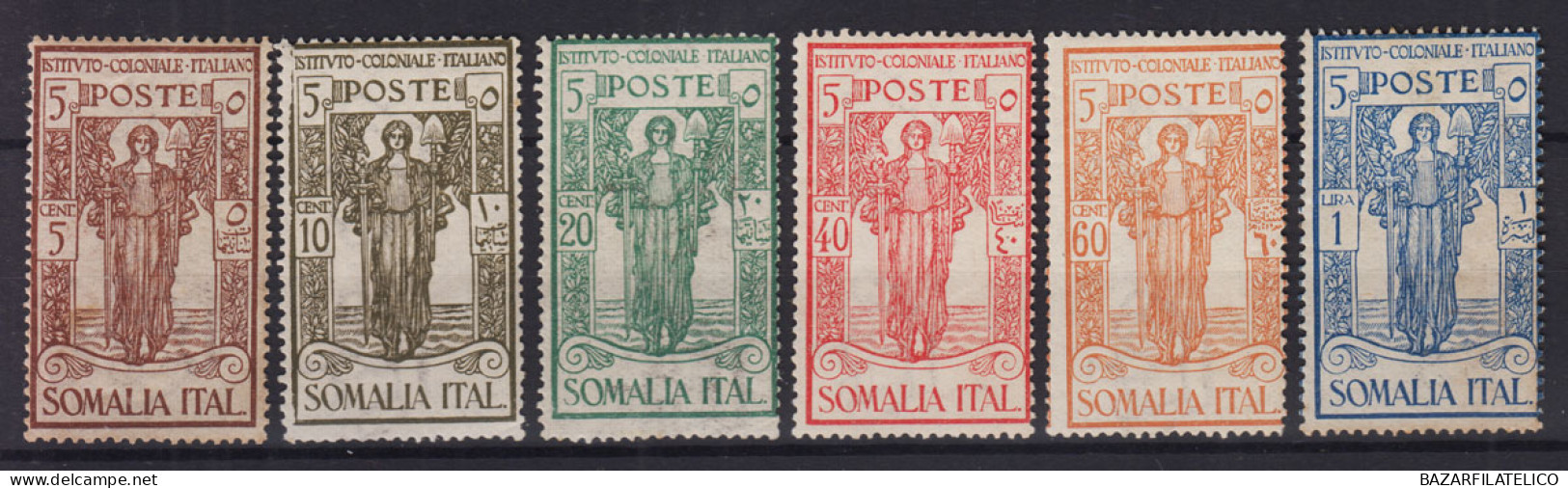 COLONIE SOMALIA 1926 PRO ISTITUTO COLONIALE ITALIANO 6 V. G.O MH* - Saseno