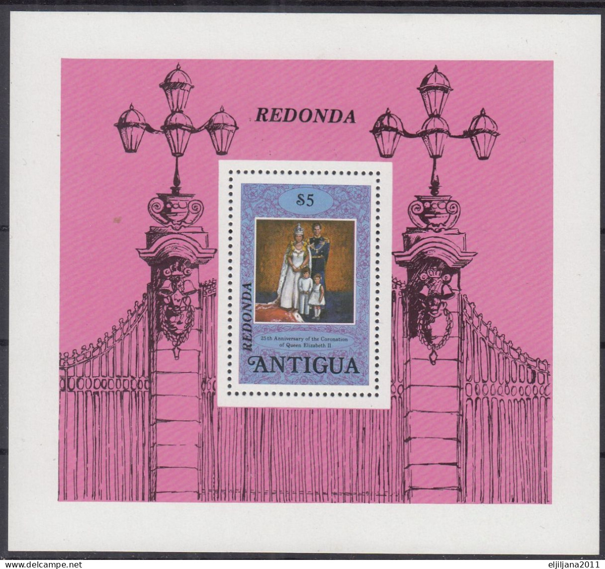 Action !! SALE !! 50 % OFF !! ⁕ ANTIGUA / Redonda 1978 ⁕ QE II. Coronation, 25th Ann. 5$ ⁕ MNH Block 36 - 1960-1981 Ministerial Government