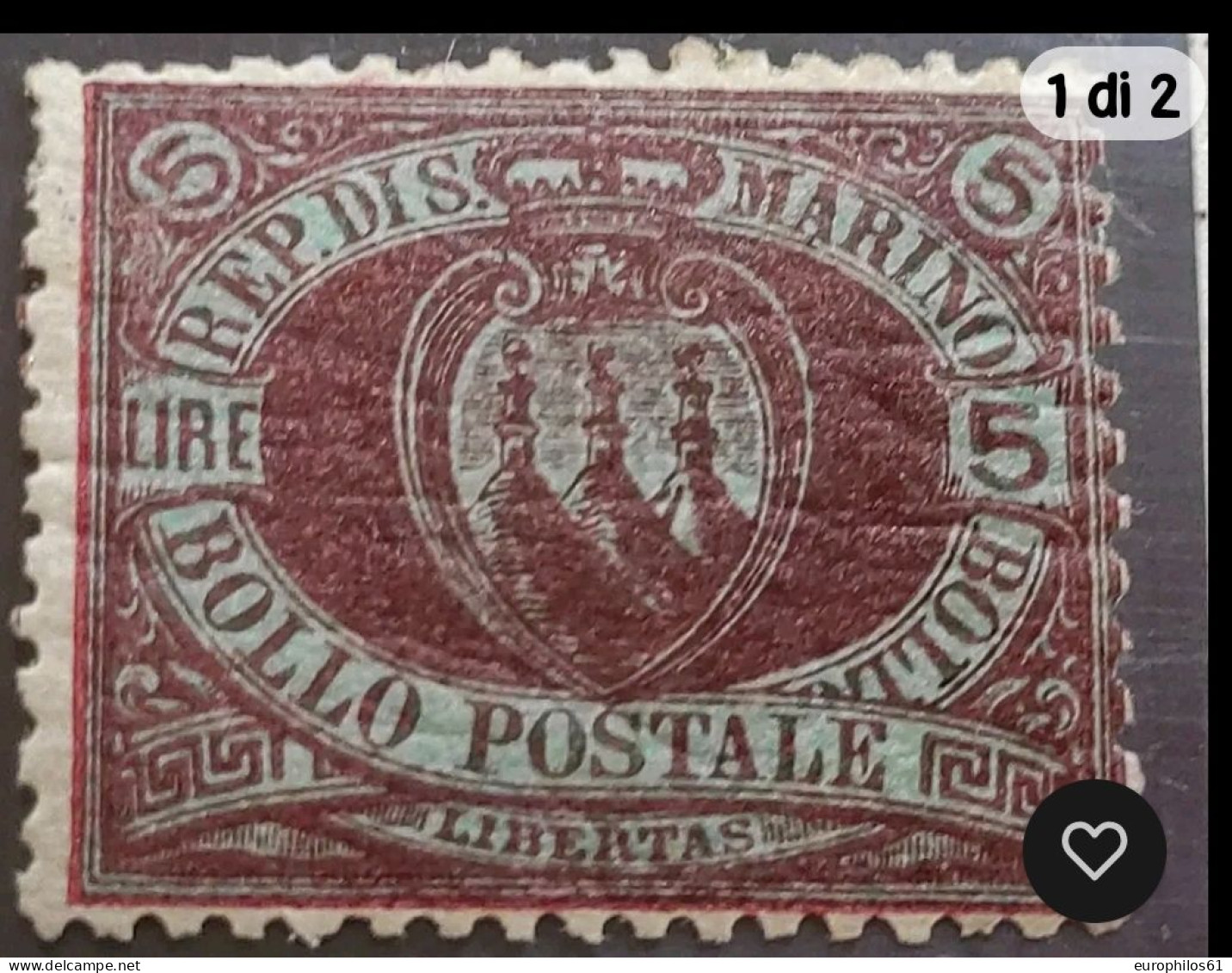 San Marino Stemma 5 Lire Mlh* - Unused Stamps