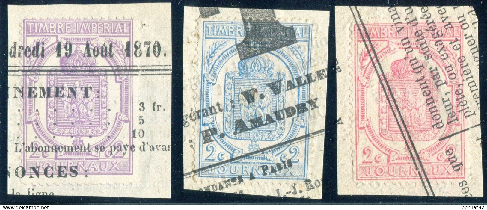 !!! TIMBRES POUR JOURNAUX N°7, 8 ET 9 OBLITERES SUR FRAGMENT - Newspapers