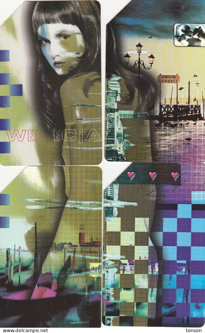 Poland, 0801 - 804, 4 Cards, Televalentines 2000 - Puzzle, Woman. 2 Scans - Puzzle