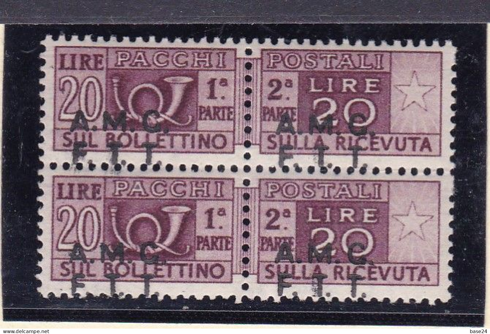 1947 Italia Italy Trieste A PACCHI POSTALI  PARCEL POST Coppia 20 Lire Varietà 7g Soprastampa Spostata In Basso MNH Pair - Postpaketen/concessie