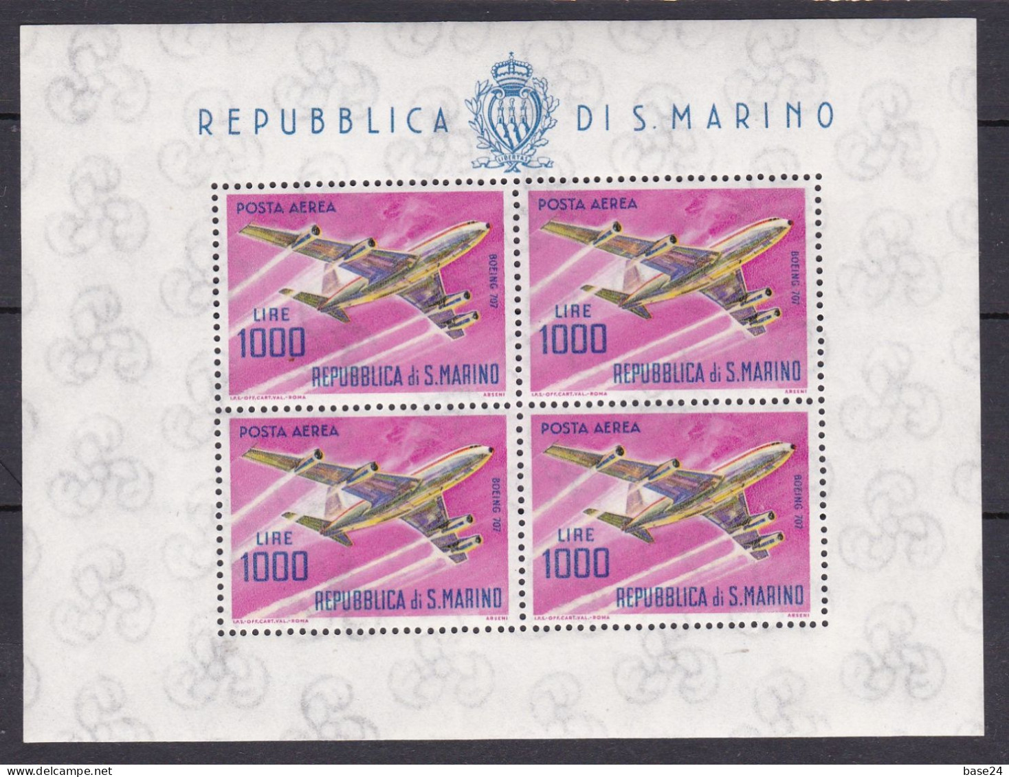 1964 San Marino Saint Marin 1000 LIRE AEREO Foglietto MNH** Air Mail Souvenir Sheet C - Poste Aérienne