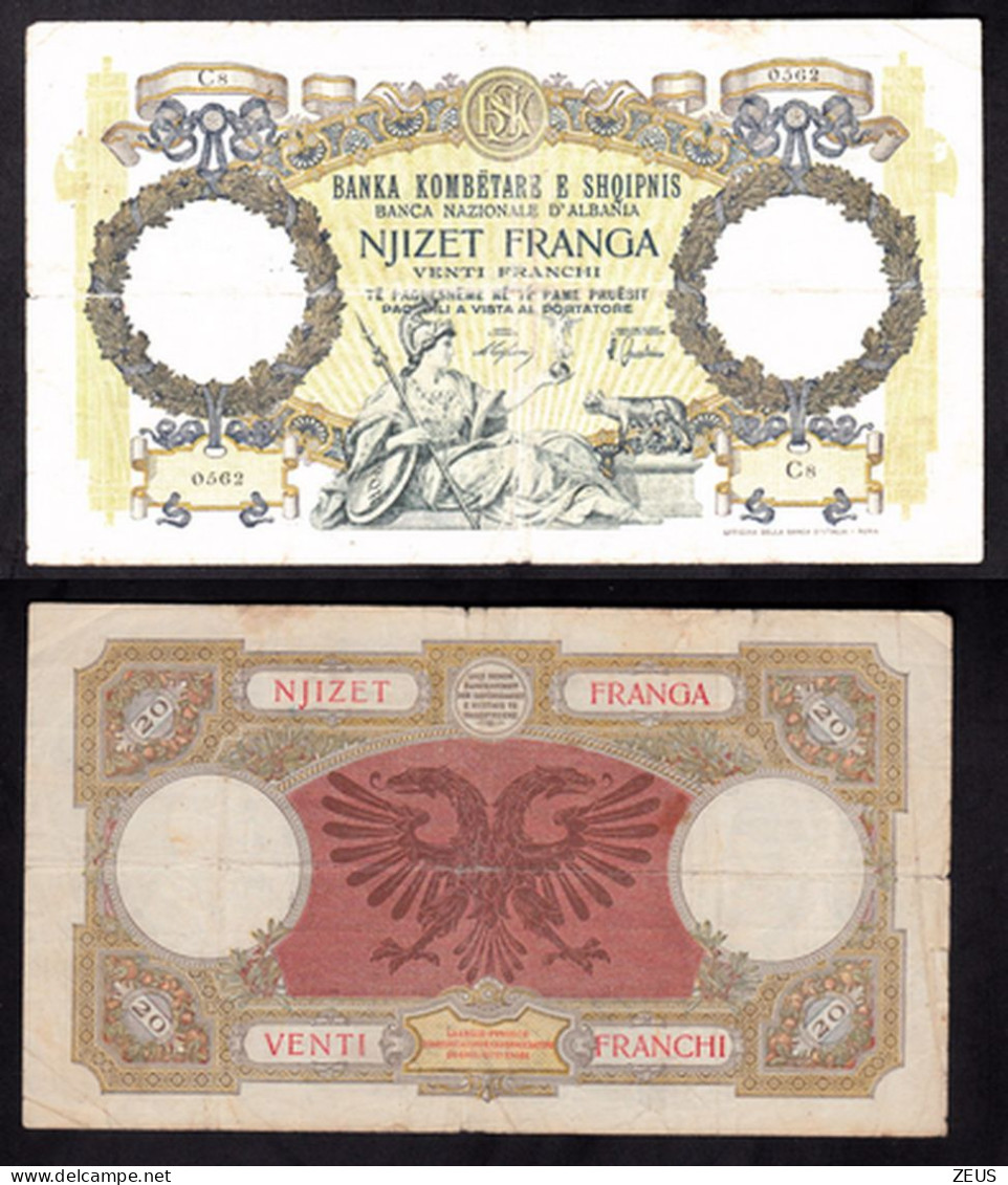 ALBANIA VENTI FRANCHI 1939 PIK 7 MB - Albanien