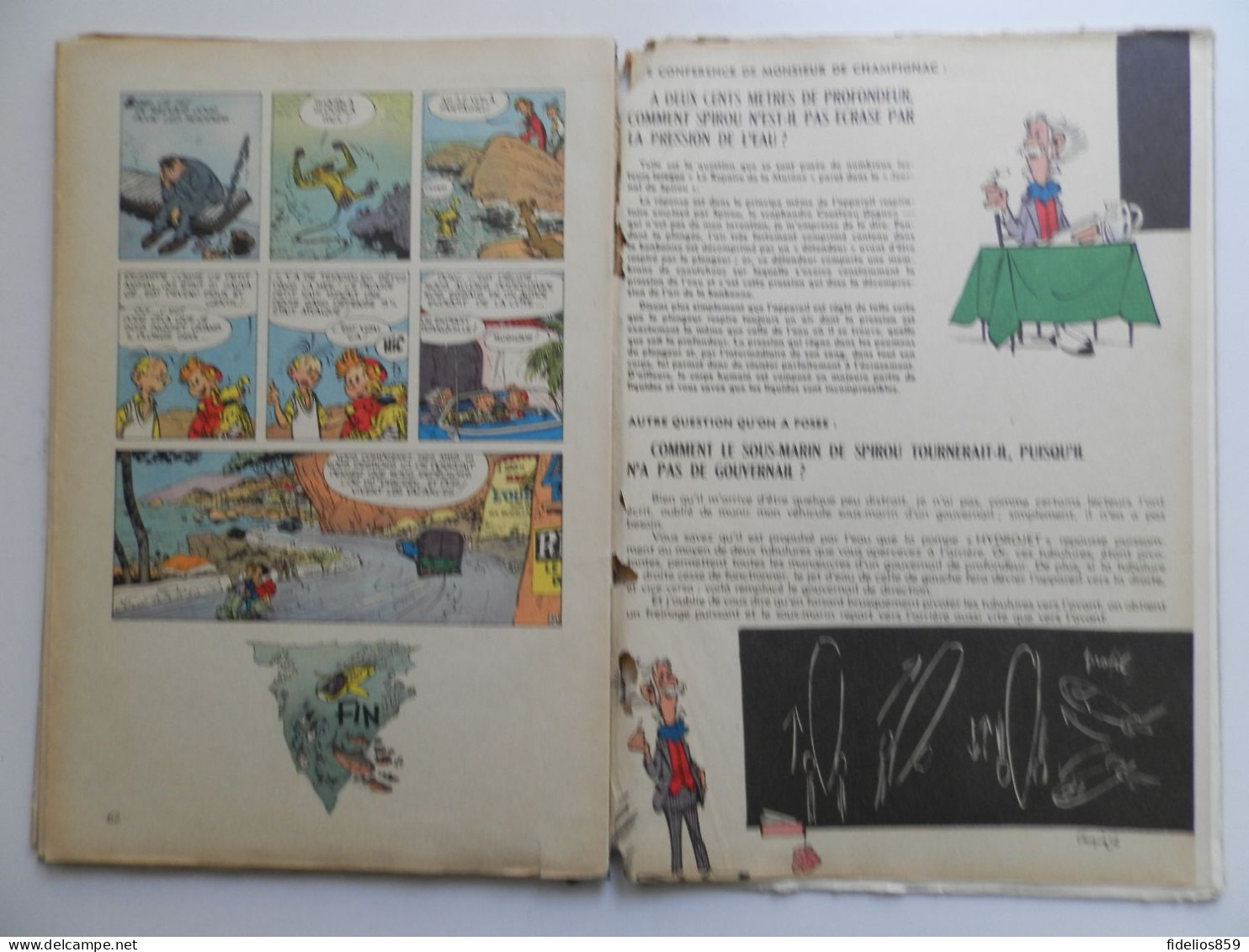 SPIROU PAR FRANQUIN : TOME 9 LE REPAIRE DE LA MURENE EN EDITION ORIGINALE  DE1957. VOIR DETAIL ET PHOTOS