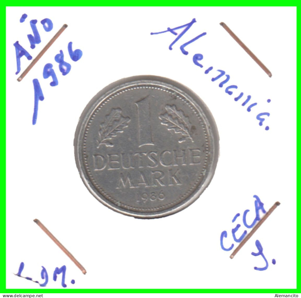 ALEMANIA - DEUTSCHLAND - GERMANY - MONEDA DE 1.00 DM ESPIGAS Y AGUILA DEL AÑO 1986 CON LAS CECA- J.- HAMBURGO - 1 Mark