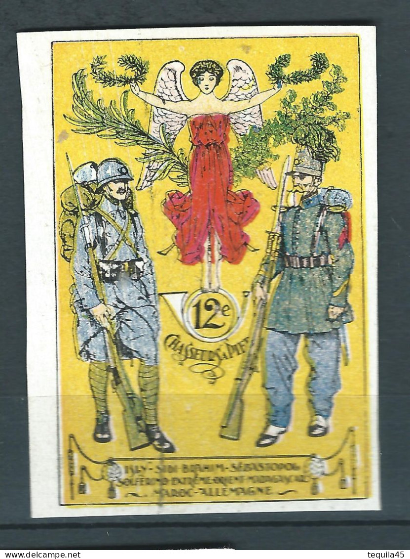 Rare : Belle Vignette DELANDRE - France - 12 Bataillon Chasseurs à Pied - 1914 -18 WWI WW1 Poster Stamp - Erinnophilie