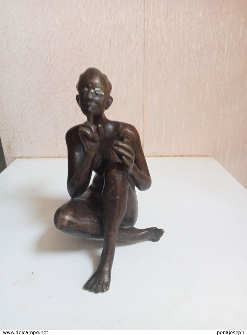 Statuette Africain Signée Art Africaine XIXème Hauteur 17 Cm - Brons