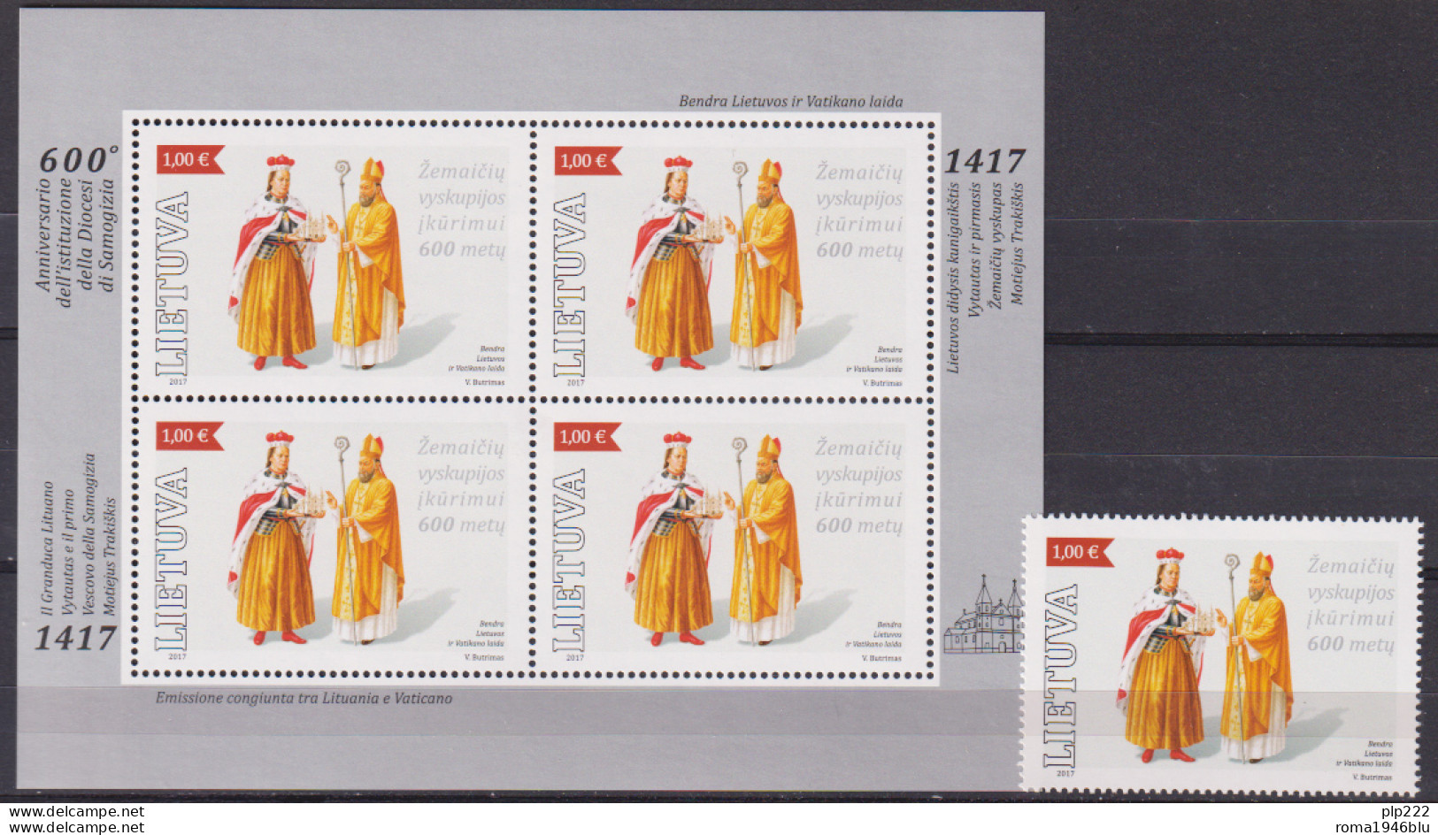 Vaticano 2017 - Lituania Emissione Congiunta Sing + S/S /Joint Issue Sing + S/S **/MNH VF - Unused Stamps