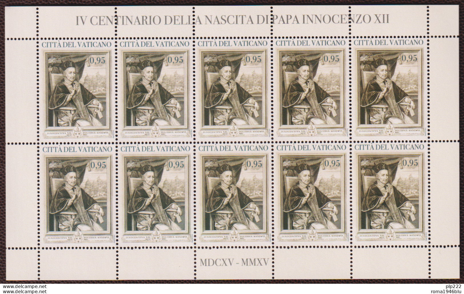 Vaticano 2015 Sass. 1700 Minifoglio Da 10 **/MNH VF - Blocs & Hojas