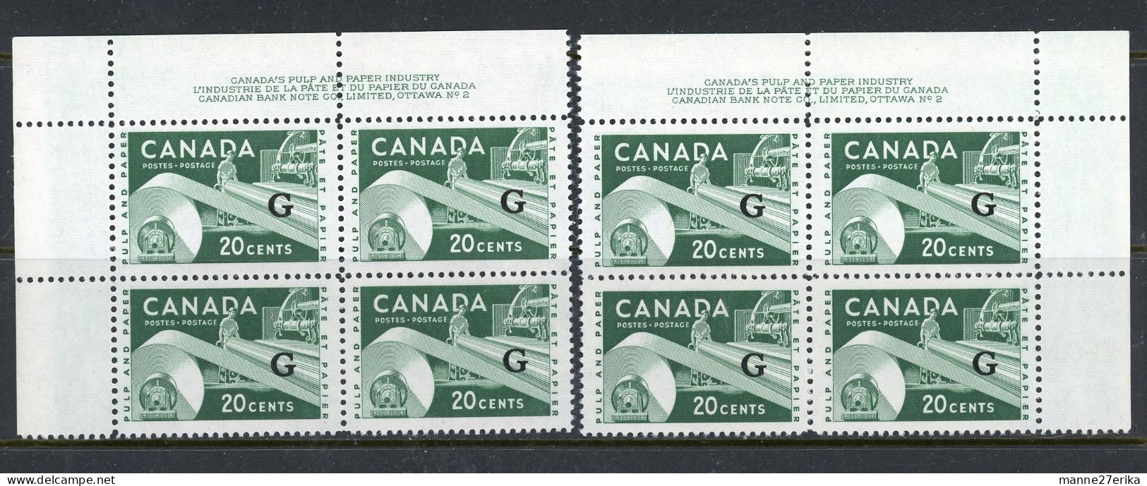 Canada MNH Plate Block 1955-56  Paper Industry Definitives - Ongebruikt