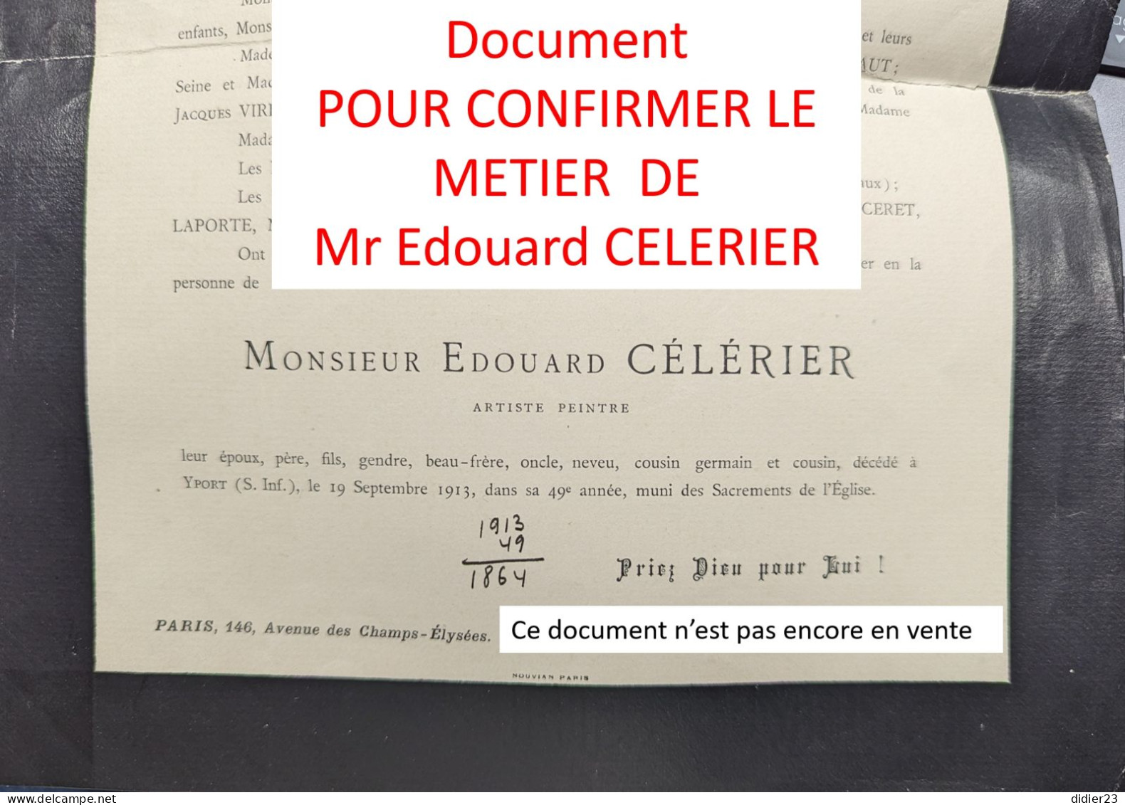 1879 LETTRES DE CORRESPONDANCE D'  Edouard CELERIER ARTISTE PEINTRE ( voir dernière photos du faire part de décès )