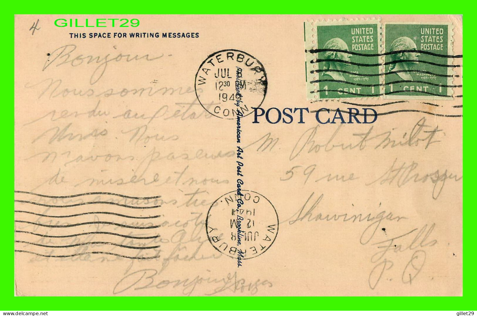 WATERBURY, CT - WATERBURY HOSPITAL - TRAVEL IN 1949 - AMERICAN ART POST CARD CO - - Waterbury