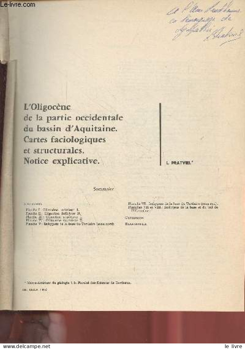 L'Oligocène De La Partie Occidentale Du Bassin D'Aquitaine Cartes Faciologiques Et Structurales Notice Explicative - Ext - Livres Dédicacés