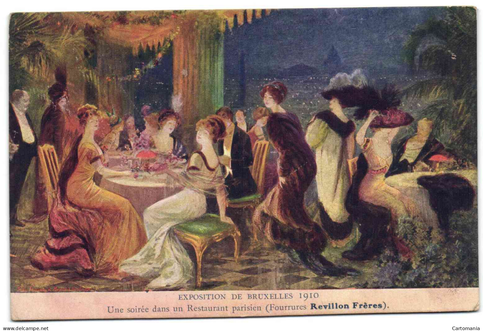 Exposition De Bruxelles 1910 - Une Soirée Dans Un Restaurant Parisien (Fourrures Revillon Frères) - Wereldtentoonstellingen