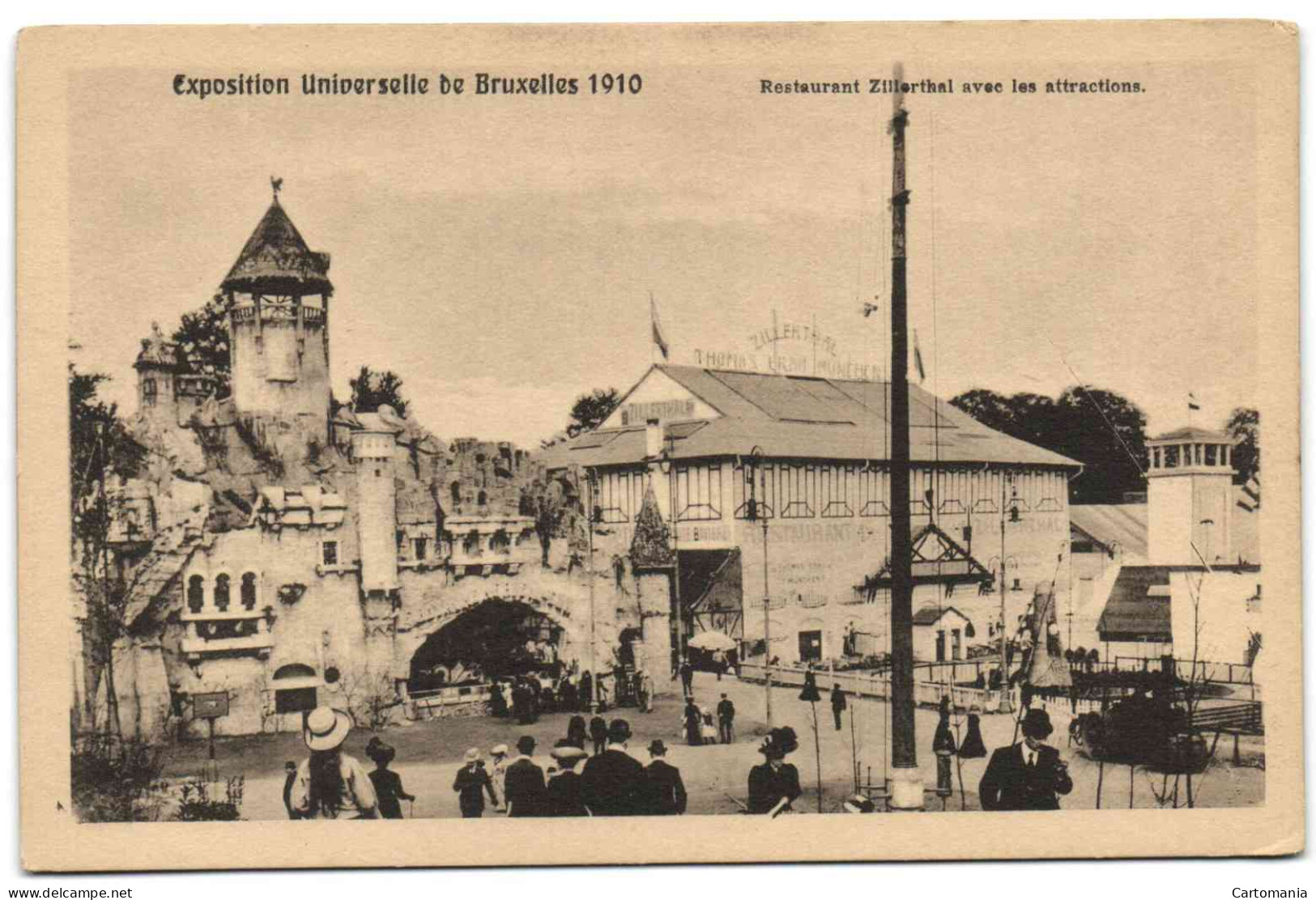 Exposition Universelle De Bruxelles 1910 - Restaurant Zillethal Avec Les Attractions - Expositions Universelles