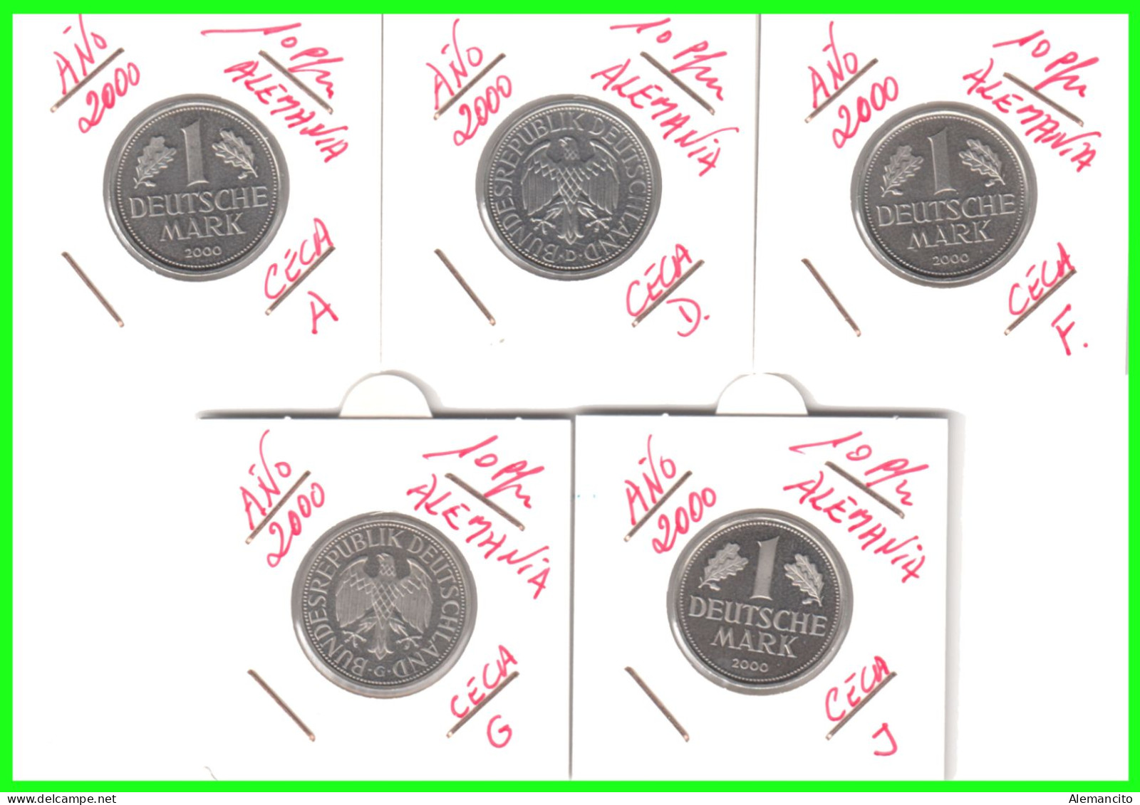 ALEMANIA - BRD - GERMANY - COLECCIÓN COMPLETA DE LAS 5 -MONEDAS DE 1.00 DM   AÑO 2000 - CECAS- A.D.F.G.J - CALIDAD PROOF - 1 Mark