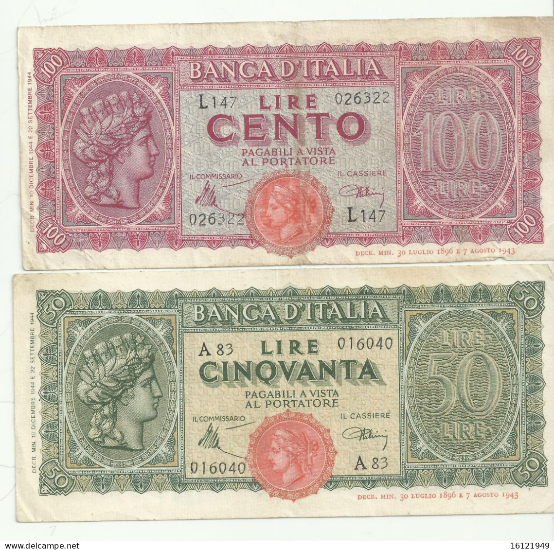 13G - COPIA LIRE 50 + 100 ITALIA TURRITA - 50 Liras