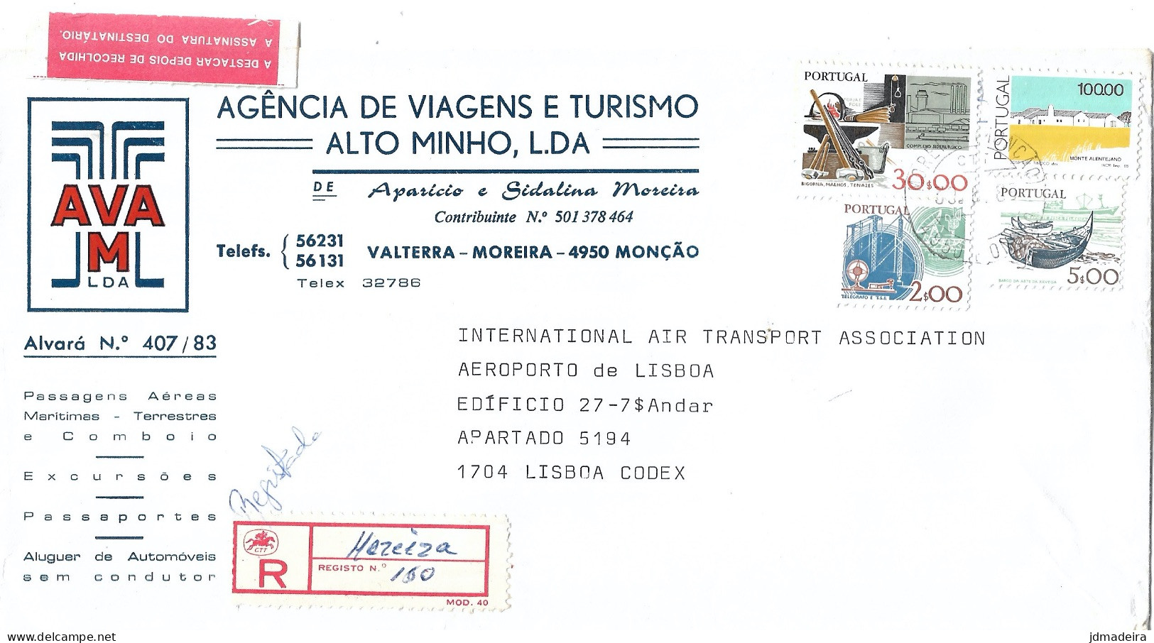 Portugal Registered Cover MOREIRA Cancel And Registration Label - Briefe U. Dokumente