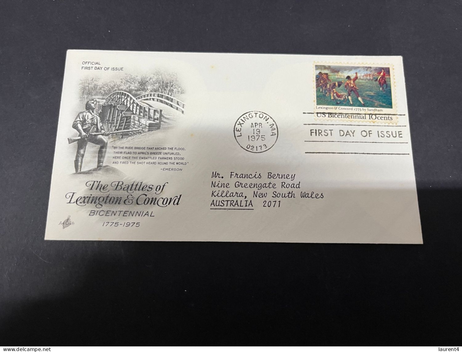 12-10-2023 (4 U 9) USA FDC Cover - Lexington Battle - 1971-1980