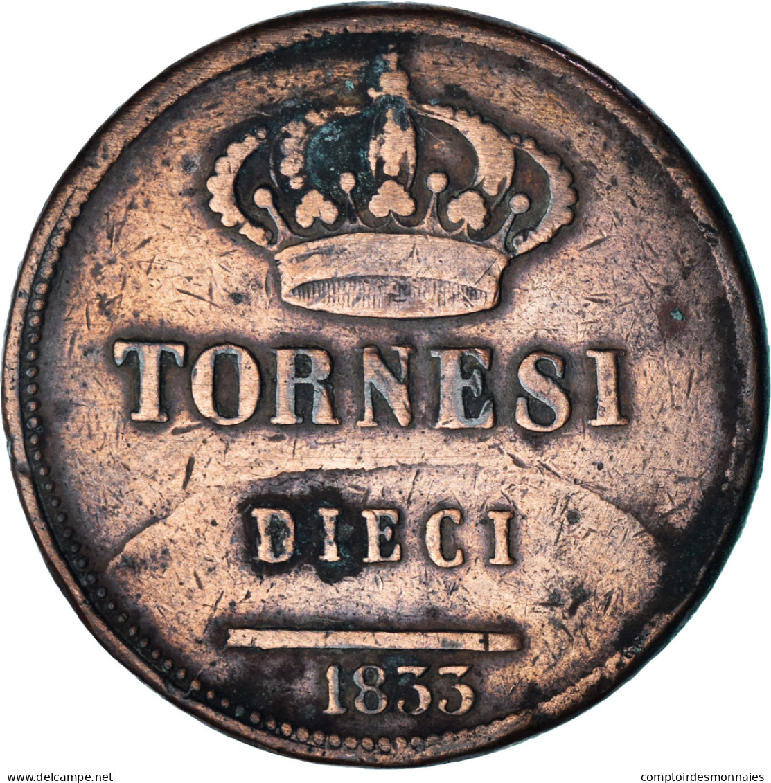 Monnaie, États Italiens, NAPLES, Ferdinando II, 10 Tornesi, 1833, TB, Cuivre - Napoli & Sicilia