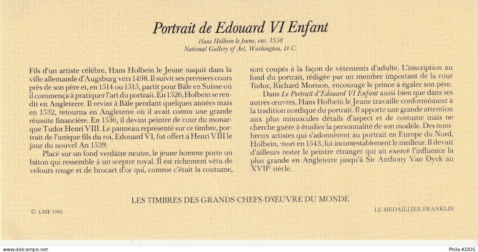 "  PORTRAIT D'EDOUARD VI ENFANT De LE JEUNE " Sur Enveloppe 1er Jour De GRENADE De 1980. FDC A SAISIR ! - Museums