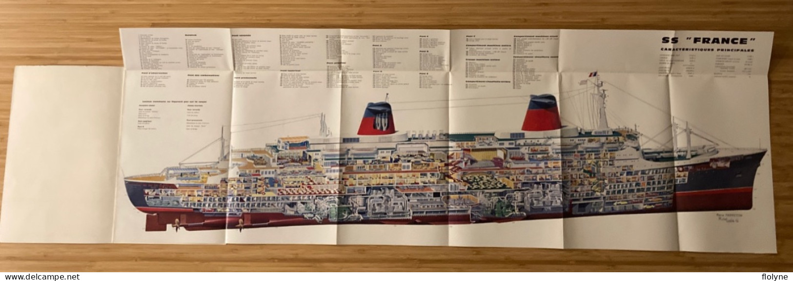 Bateau - Paquebot SS FRANCE - Dépliant Illustré Du Transatlantique Avec Plan Complet Et Caractéristiques - Michel LEZA - Passagiersschepen