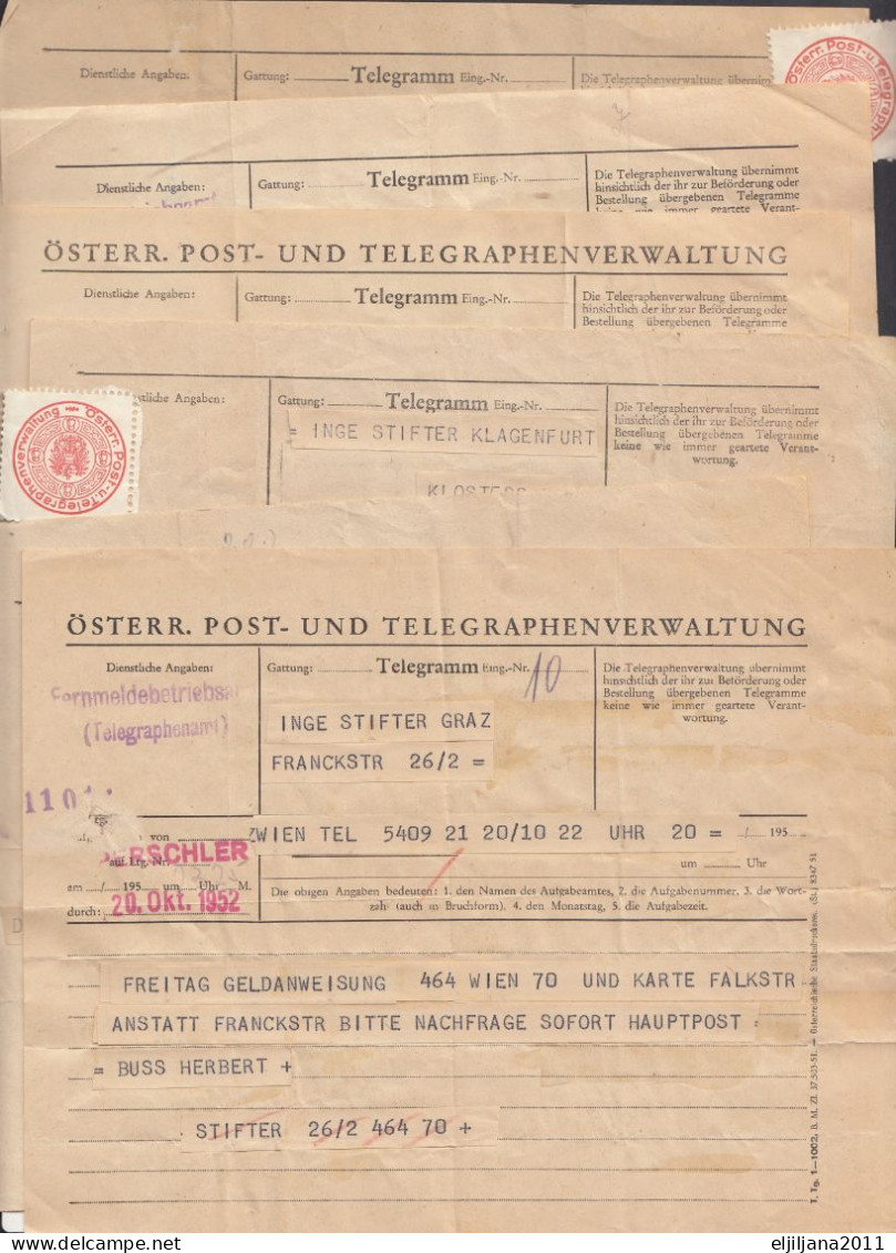 50% OFF ⁕ Austria 1952 - 1957 ⁕ Klagenfurt - Graz - Villach ⁕ 6v Telegraph Administration ⁕ TELEGRAM Post & Telegrap - Télégraphe