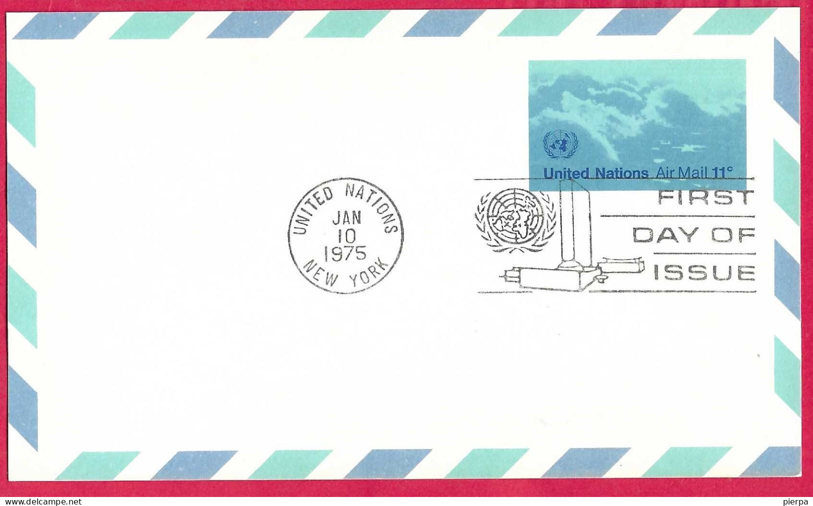 O.N.U. NEW YORK  - INTERO CARTOLINA POSTALE  AIR MAIL 11C - ANNULLO MECCANICO F.D.C. *JAN 10, 1975* - Used Stamps