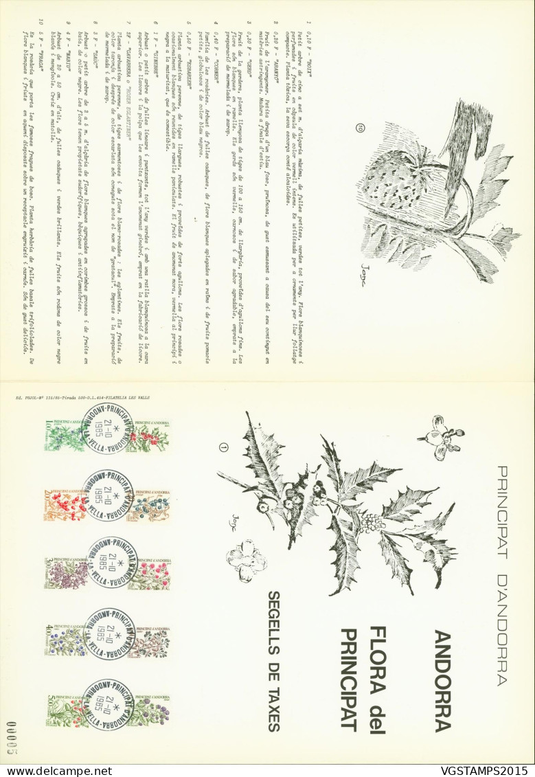 Andorre -Andorre Française 1985 -Spécial FDC Sur Grand Encart . Yvert Taxes Nr.: 53/62.  "Flowers".(EB) DC-12037 - Oblitérés