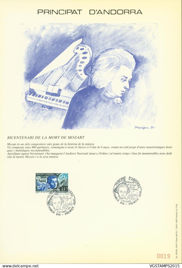 Andorre -Andorre Française 1991 -Spécial FDC Sur Encart .Yv. Nr.: 408 Mi. Nr.:  429. Music"....... (EB) DC-12040 - Oblitérés