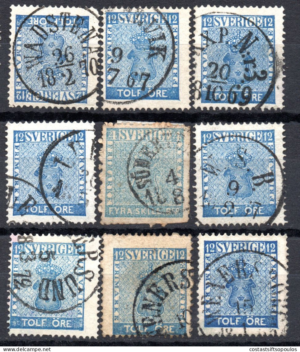 1962. SWEDEN. 1858-1862 12 O.  X 15. SOME NICE POSTMARKS. 5 SCANS. - 1855-1871 Klassiekers