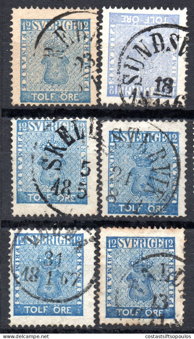 1962. SWEDEN. 1858-1862 12 O.  X 15. SOME NICE POSTMARKS. 5 SCANS. - 1855-1871 Classics