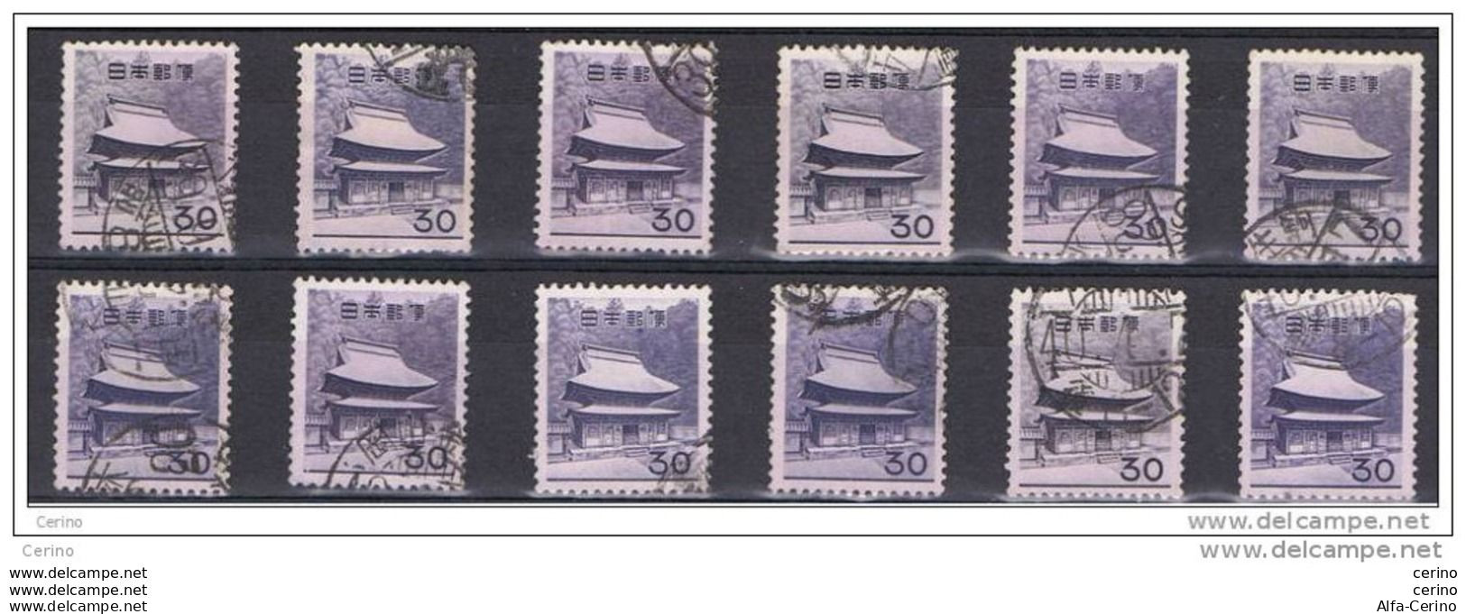 JAPAN:  1962/65   ENKAKUJI  TEMPLE  -  30 Y. USED  STAMPS  -  REP.  12  EXEMPLARY  -  YV/TELL. 700 - Oblitérés