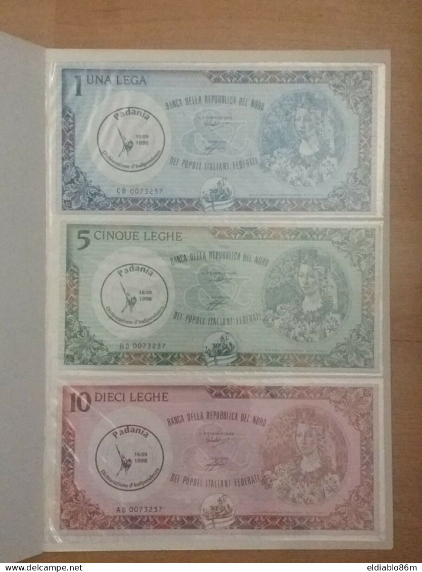 ITALY - FOLDER WITH 3 BANKNOTE UNC - 1-5-10 LEGHE - OVERPRINT PADANIA - FANTASY NOTE - [ 8] Fakes & Specimens