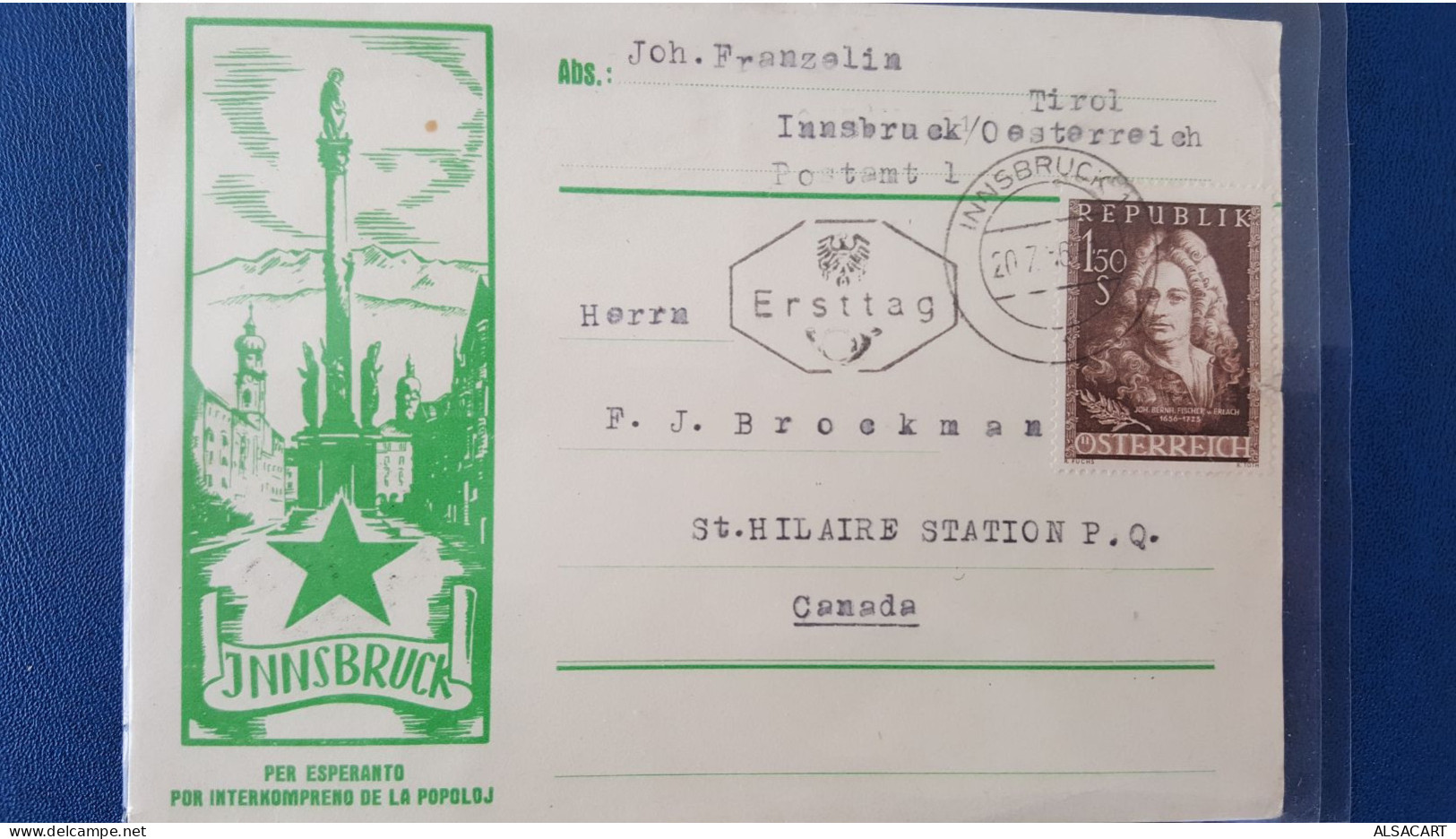 Innsbruck Per Esperanto , Premier Jour 1956 , écrite Pour Le Canada - Esperanto
