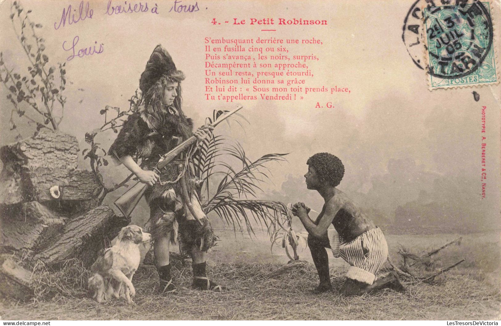 CONTE ET LEGENDE - Le Petit Robinson - Deux Enfants Sauvages - Carte Postale Ancienne - Märchen, Sagen & Legenden