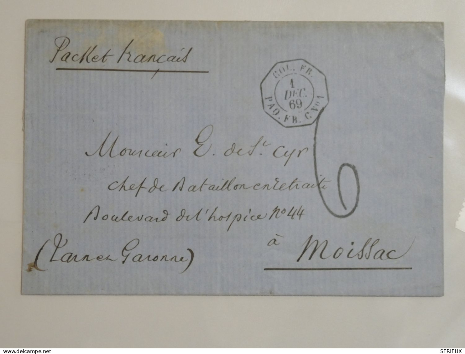 DC17 GUYANNE FRANCAISE BELLE LETTRE RARE  1869  PAQUEBOT FRANCAIS CAYENNE A  MOISSAC  FRANCE +TAXE+AFF. INTERESSANT++++ - Unused Stamps