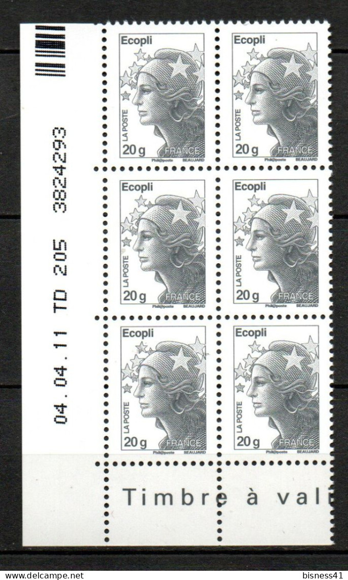 Col38 Variété Marianne Beaujard N° 4565 6 Timbres Sans Pho Dans Coin Daté Du 04/04/11 - Unused Stamps