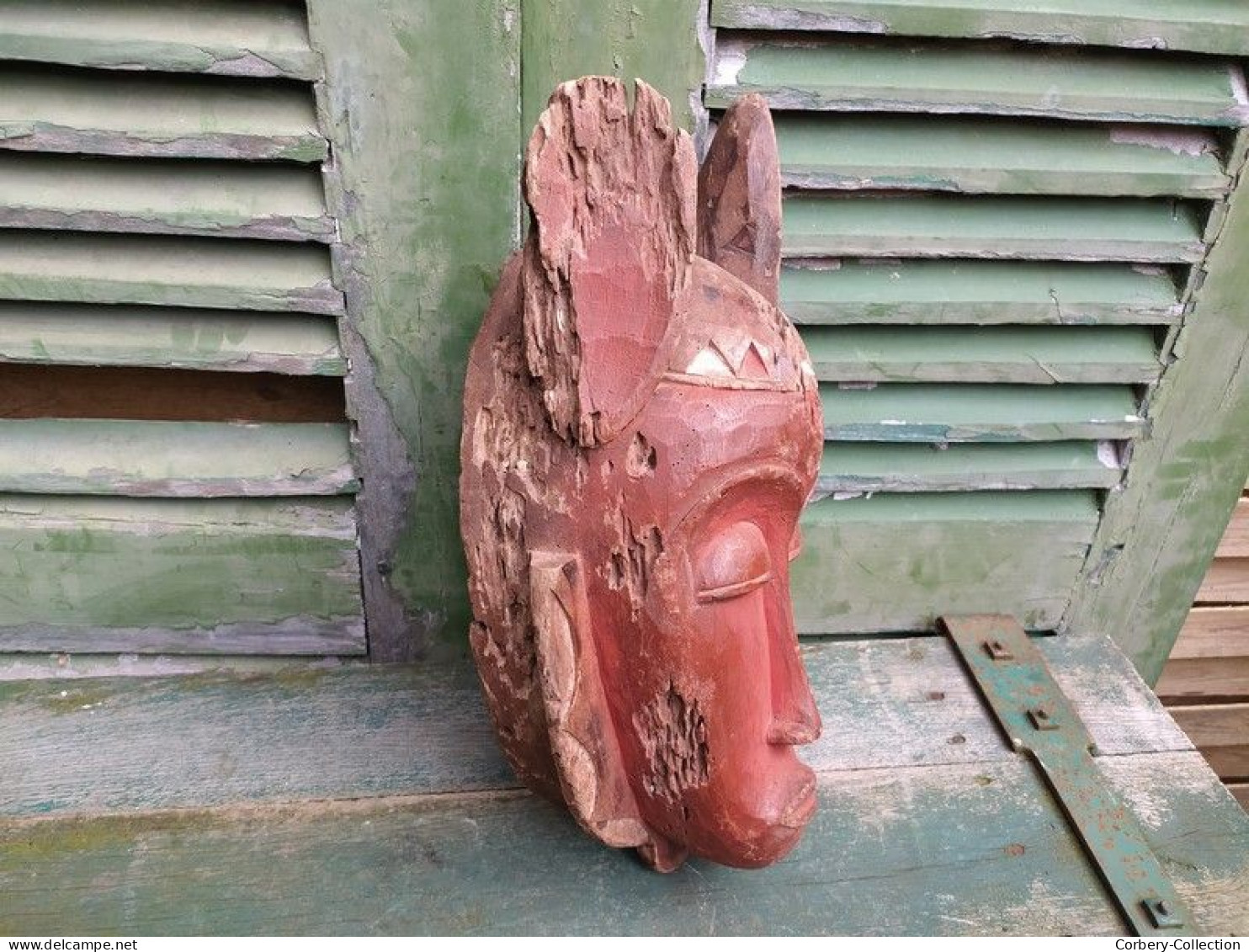 Masque Ethnique Africain Bois Ocre Rouge Afrique 02 - Afrikanische Kunst