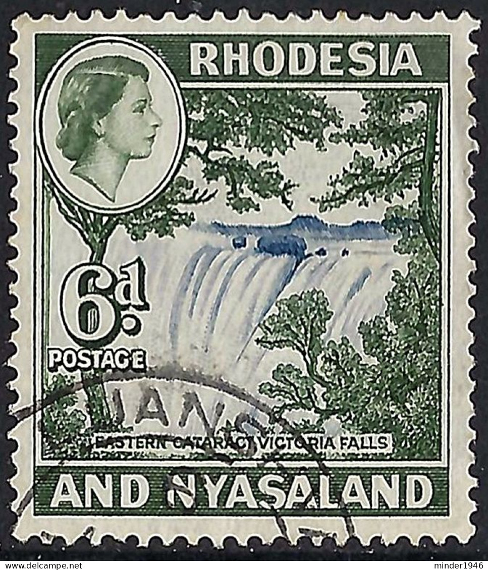 RHODESIA & NYASALAND 1959 QEII 6d Ultramarine & Deep Myrtle-Green SG24 Used - Rhodesië & Nyasaland (1954-1963)