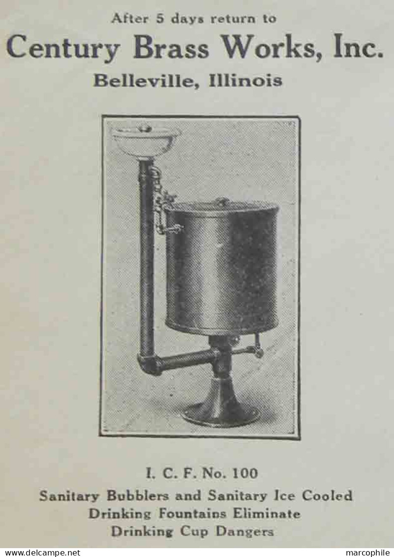 EAU - FONTAINE - LAITON / 1924 USA - BELLEVILLE ENVELOPPE COMMERCIALE ILLUSTREE (ref 4195) - Wasser
