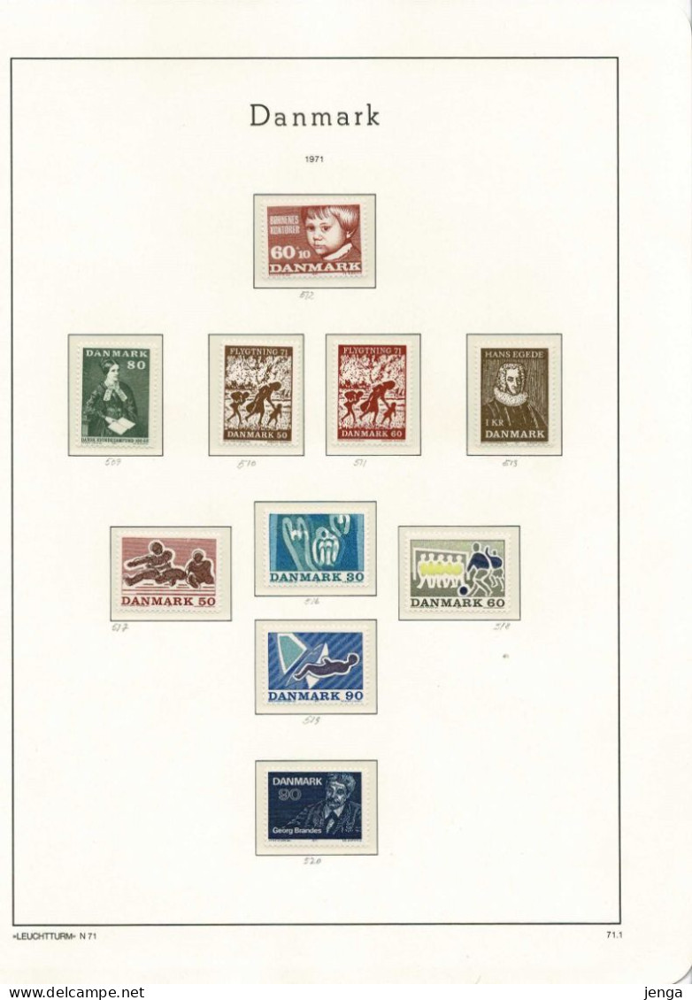 Denmark 1971-1974. Complete Collection; MNH(**) In Clear Mounts On LEUCHTTURM Pages. - Collezioni