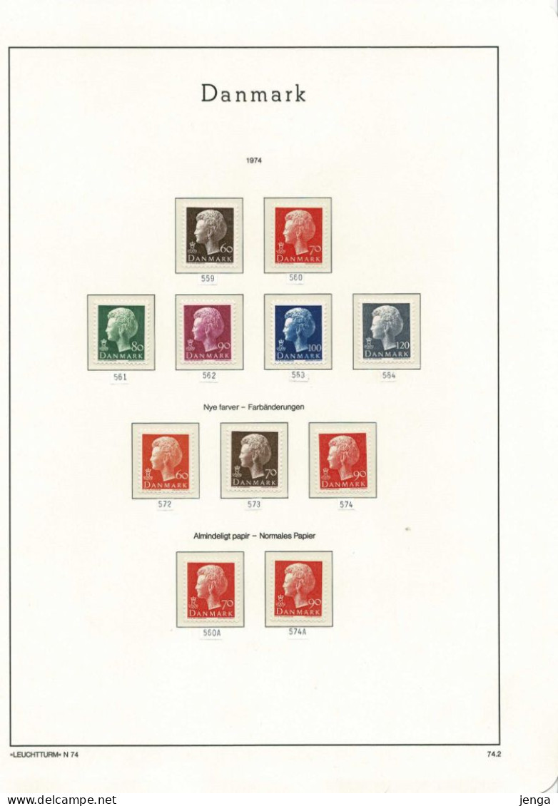 Denmark 1971-1974. Complete collection; MNH(**) in clear mounts on LEUCHTTURM pages.