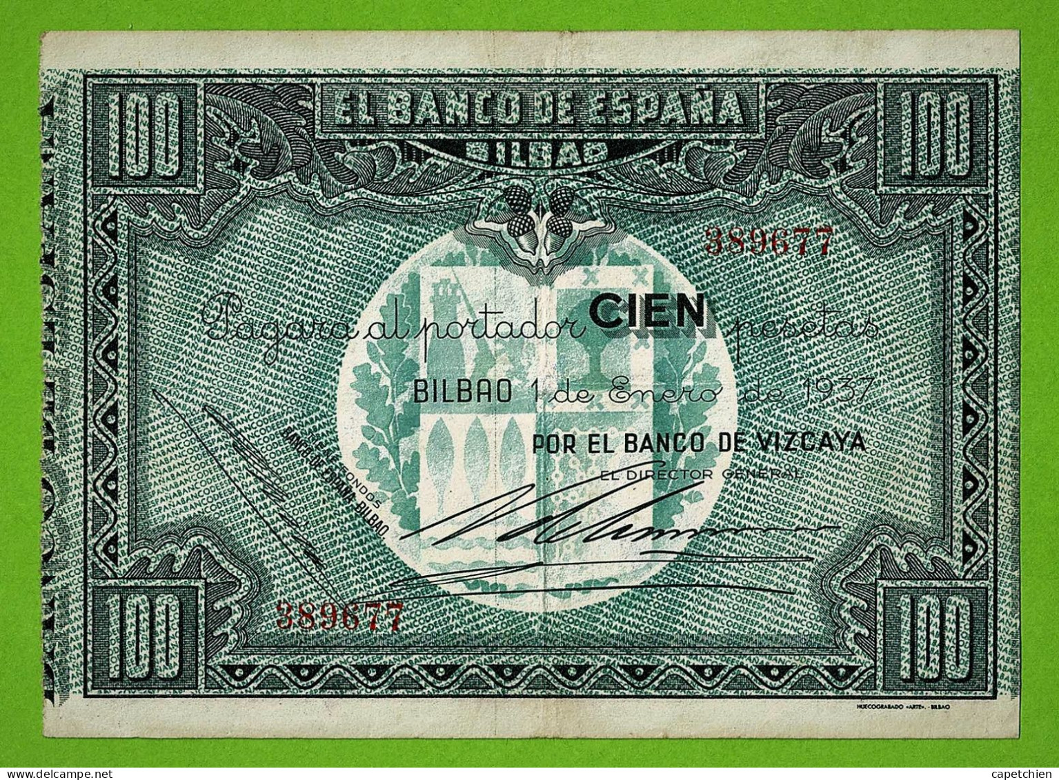 ESPAGNE / POR EL BANCO DE VIZCAYA / 100 PESETAS / 1 JANVIER 1937 - 100 Pesetas